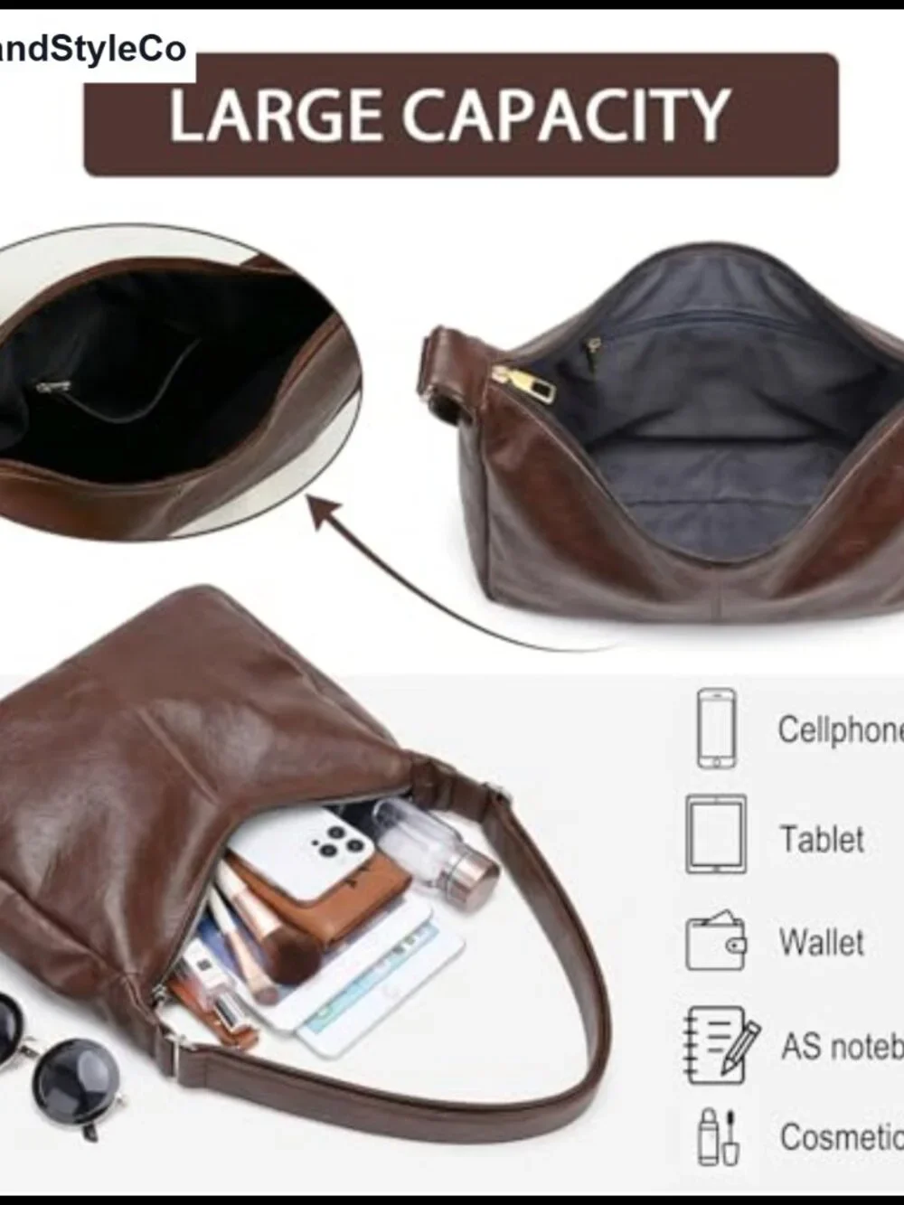Vegan Leather Slouchy Hobo Shoulder Crossbody Tote Purse Travel Bag